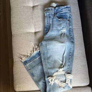 Abercrombie High Rise Mom Jean Distressed Light Blue Jeans
